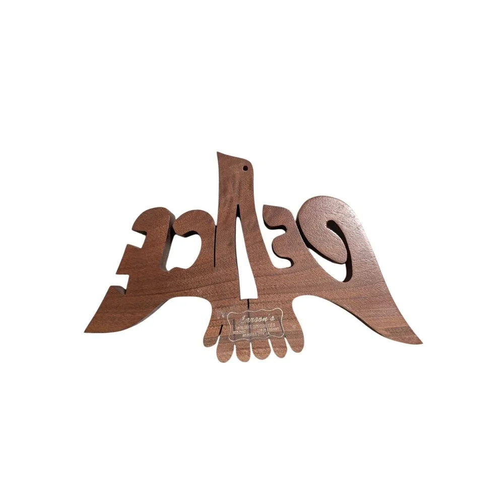 Vintage American Walnut Boho Hippie Peace Plaque Dove MCM